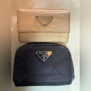 Prada Black Quilted Coin Purse and Cream Leather Key Holder Duo. Callouts